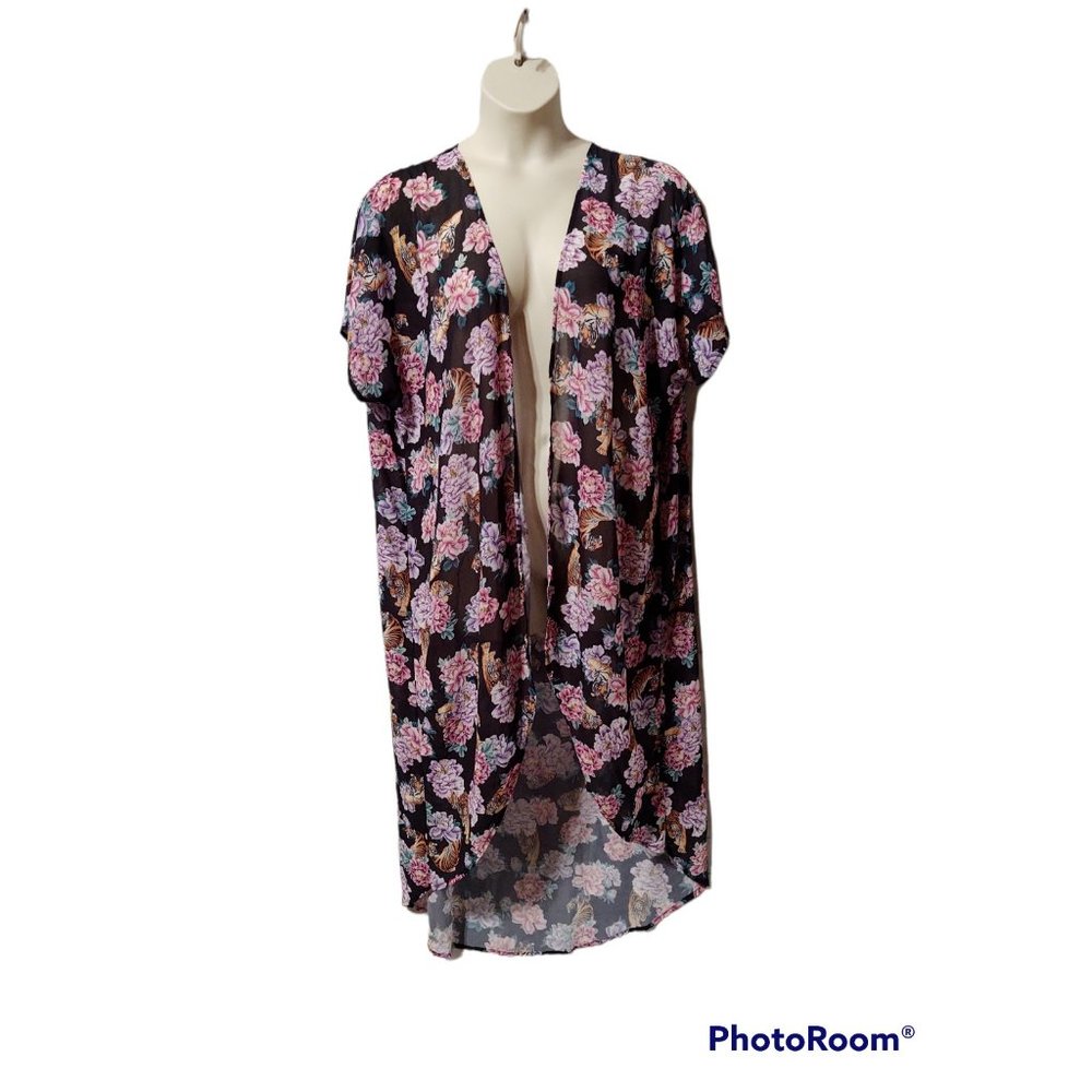 Torrid Floral Swim Coverup - Black and Pink